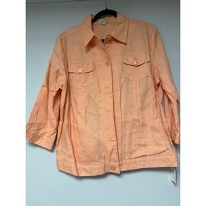 Weekend Choices‎ Linen Blend Button Front Jacket Melon Orange Large Garden Party